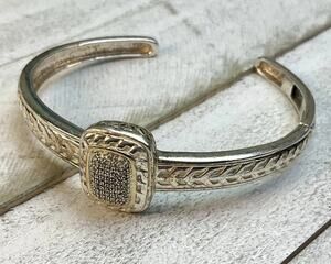 Alwand Vahan Sterling Silver & 14K Gold Diamond Pave Hinged Cable Cuff Bracelet